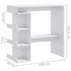 vidaXL Bar Table with Storage Rack Bar High Table Pub Table Engineered Wood - high gloss white - Additional view 4