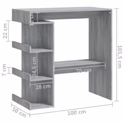 vidaXL Bar Table with Storage Rack Bar High Table Pub Table Engineered Wood - grey sonoma - Additional view 7