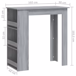 vidaXL Bar Table with Storage Rack Bar High Table Pub Table Engineered Wood - grey sonoma - Additional view 4