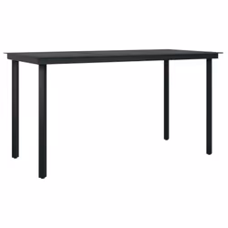 vidaXL Garden Dining Table Black Steel and Glass Outdoor Patio Dinner Table