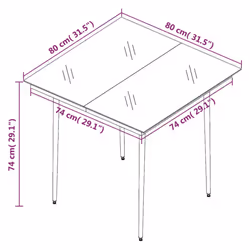 vidaXL Garden Dining Table Black 80x80x74 cm Steel and Glass - Additional view 4
