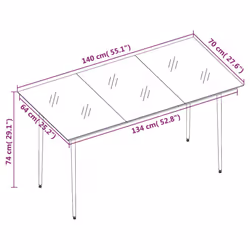 vidaXL Garden Dining Table Black 140x70x74 cm Steel and Glass - Additional view 5