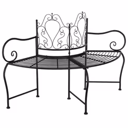 vidaXL Tree Bench 150 cm Black Steel Outdoor Seating Chair Garden Patio Bench