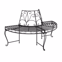 vidaXL Half Round Tree Bench Ã160 cm Black Steel Outdoor Seating Patio Bench