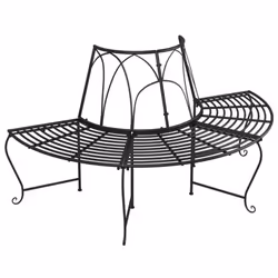 vidaXL Half Round Tree Bench Ã159 cm Black Steel Outdoor Seating Patio Bench