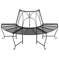 vidaXL Half Round Tree Bench Ã159 cm Black Steel Outdoor Seating Patio Bench