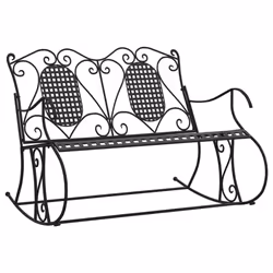 vidaXL Rocking Bench Park Patio Garden Bench Outdoor Bench Seat Black Steel - 113 x 84 x 94 cm