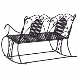 vidaXL Rocking Bench Park Patio Garden Bench Outdoor Bench Seat Black Steel - 113 x 84 x 94 cm - Additional view 4