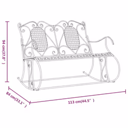 vidaXL Rocking Bench Park Patio Garden Bench Outdoor Bench Seat Black Steel - 113 x 84 x 94 cm - Additional view 7