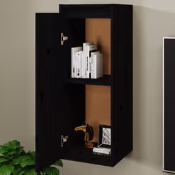vidaXL 1/2x Solid Wood Pine Wall Cabinet Shelf Hanging Wall Unit Multi Colours - black, 2