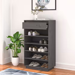 vidaXL Solid Wood Pine Shoe Cabinet Storage Rack Home Organiser Multi Colours - grey