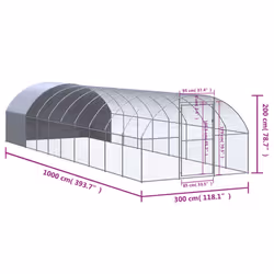 vidaXL Outdoor Chicken Coop 3x10x2 m Galvanised Steel Garden Poultry House - Additional view 10