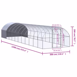 vidaXL Outdoor Chicken Coop 3x12x2 m Galvanised Steel Garden Poultry House - Additional view 5