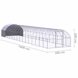 vidaXL Outdoor Chicken Coop 3x16x2 m Galvanised Steel Garden Poultry House