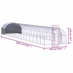 vidaXL Outdoor Chicken Coop 3x16x2 m Galvanised Steel Garden Poultry House - Additional view 6
