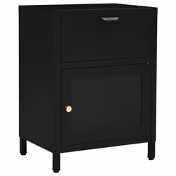 vidaXL 2x Nightstands Black Steel and Glass Bedside Storage Cabinet Side Table