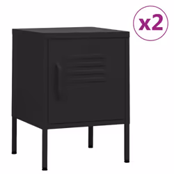vidaXL 1/2x Nightstand Steel Bedside Bed Side Storage Cabinet Multi Colours - black, 2