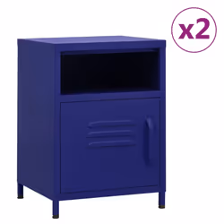 vidaXL 1/2x Nightstand Steel Bedside Bed Side Storage Cabinet Multi Colours - navy blue, 2