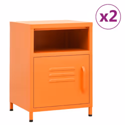 vidaXL 1/2x Nightstand Steel Bedside Bed Side Storage Cabinet Multi Colours - orange, 2