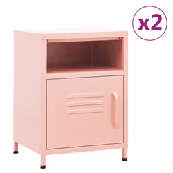 vidaXL 2x Nightstands Pink Steel Bedroom Bedside Storage Cabinet Side Table