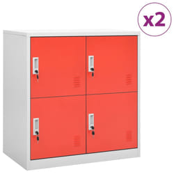 vidaXL 2x Locker Cabinets Light Grey and Red Steel Office Storage Side Cabinet