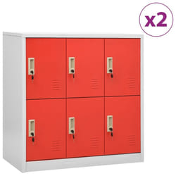 vidaXL 2x Locker Cabinets Light Grey and Red Steel Office Storage Side Cabinet
