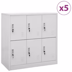 vidaXL 5x Locker Cabinets Light Grey Steel Office School Storage Side Cabinet