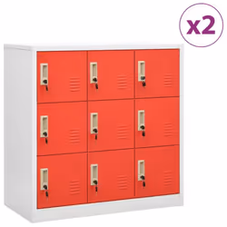 vidaXL 2x Locker Cabinets Light Grey and Red Steel Office Storage Side Cabinet