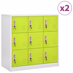 vidaXL 2x Locker Cabinets Light Grey and Green Steel Office Storage Cabinet