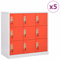 vidaXL 5x Locker Cabinets Light Grey and Red Steel Office Storage Side Cabinet