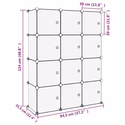 vidaXL Storage Cube Organiser PP Shoe Rack Room Divider Multi Colours/Sizes - black and transparent, 94.5 x 31.5 x 124 cm - Additional view 3