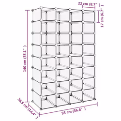 vidaXL Shoe Rack PP Home Organiser Storage Shelf Black/Transparent Multi Sizes - transparent, 93 x 36.5 x 140 cm - Additional view 3
