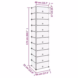 vidaXL Shoe Rack PP Home Organiser Storage Shelf Black/Transparent Multi Sizes - black, 44 x 32 x 174 cm - Additional view 3