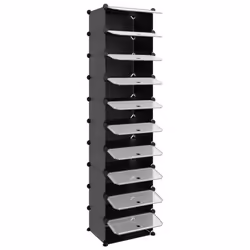 vidaXL Shoe Rack PP Home Organiser Storage Shelf Black/Transparent Multi Sizes - black, 44 x 32 x 174 cm - Additional view 5