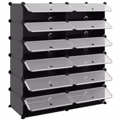 vidaXL Shoe Rack PP Home Organiser Storage Shelf Black/Transparent Multi Sizes - black, 94.5 x 36.5 x 106 cm - Additional view 5