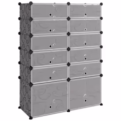 vidaXL Shoe Rack PP Home Organiser Storage Shelf Black/Transparent Multi Sizes - black, 94 x 37 x 125 cm