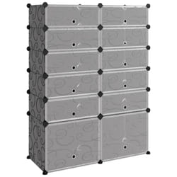 vidaXL Shoe Rack PP Home Organiser Storage Shelf Black/Transparent Multi Sizes - black, 94 x 37 x 125 cm