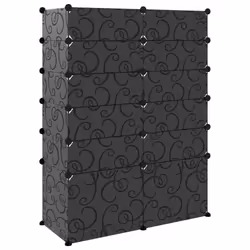 vidaXL Shoe Rack PP Home Organiser Storage Shelf Black/Transparent Multi Sizes - black, 94 x 37 x 125 cm - Additional view 4