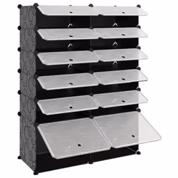 vidaXL Shoe Rack PP Home Organiser Storage Shelf Black/Transparent Multi Sizes - black, 94 x 37 x 125 cm - Additional view 5
