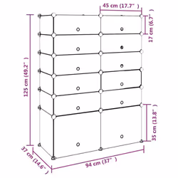 vidaXL Shoe Rack PP Home Organiser Storage Shelf Black/Transparent Multi Sizes - black, 94 x 37 x 125 cm - Additional view 7