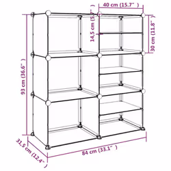 vidaXL Shoe Rack PP Home Organiser Storage Shelf Black/Transparent Multi Sizes - transparent, 84 x 31.5 x 93 cm - Additional view 6