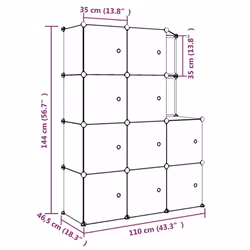 vidaXL Cube Storage Cabinet for Kids with 8 Cubes Blue PP Multi Colours/Sizes - black, 110 x 46.5 x 144 cm - Additional view 7