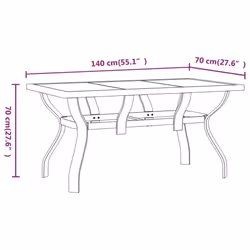 vidaXL Garden Table Steel and Glass Multi Colours 140x70x70 cm/180x80x70 cm - brown and black, 140 x 70 x 70 cm