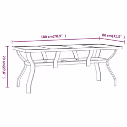 vidaXL Garden Table Steel and Glass Multi Colours 140x70x70 cm/180x80x70 cm - brown and black, 180 x 80 x 70 cm