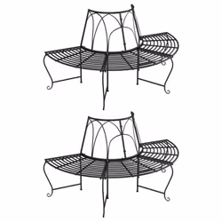 vidaXL 2x Half Round Tree Bench Ã159 cm Black Steel Seating Chair Bench Seat