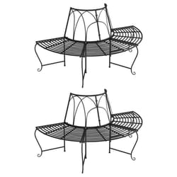vidaXL 2x Half Round Tree Bench Ã159 cm Black Steel Seating Chair Bench Seat