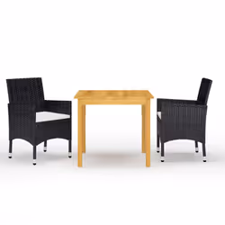 vidaXL Garden Dining Set with Cushions Black|Brown Multi Sizes 3/5/7/9 Piece - black, 85 cm table length/ 3 piece