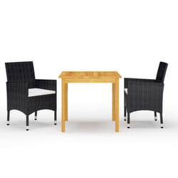 vidaXL Garden Dining Set with Cushions Black|Brown Multi Sizes 3/5/7/9 Piece - black, 85 cm table length/ 3 piece