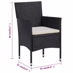 vidaXL Garden Dining Set with Cushions Black|Brown Multi Sizes 3/5/7/9 Piece - black, 85 cm table length/ 3 piece