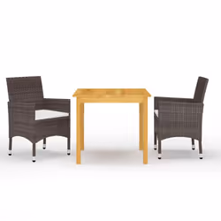 vidaXL Garden Dining Set with Cushions Black|Brown Multi Sizes 3/5/7/9 Piece - brown, 85 cm table length/ 3 piece